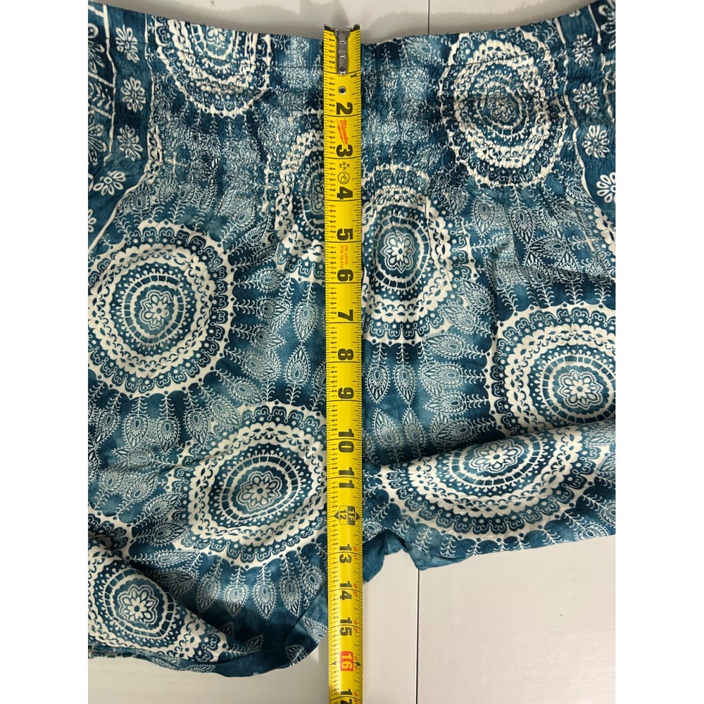 Lotus and Luna Teal Mandala Harem Pants Womens Medium Boho Smocked Rayon Thai - Picture 8 of 9
